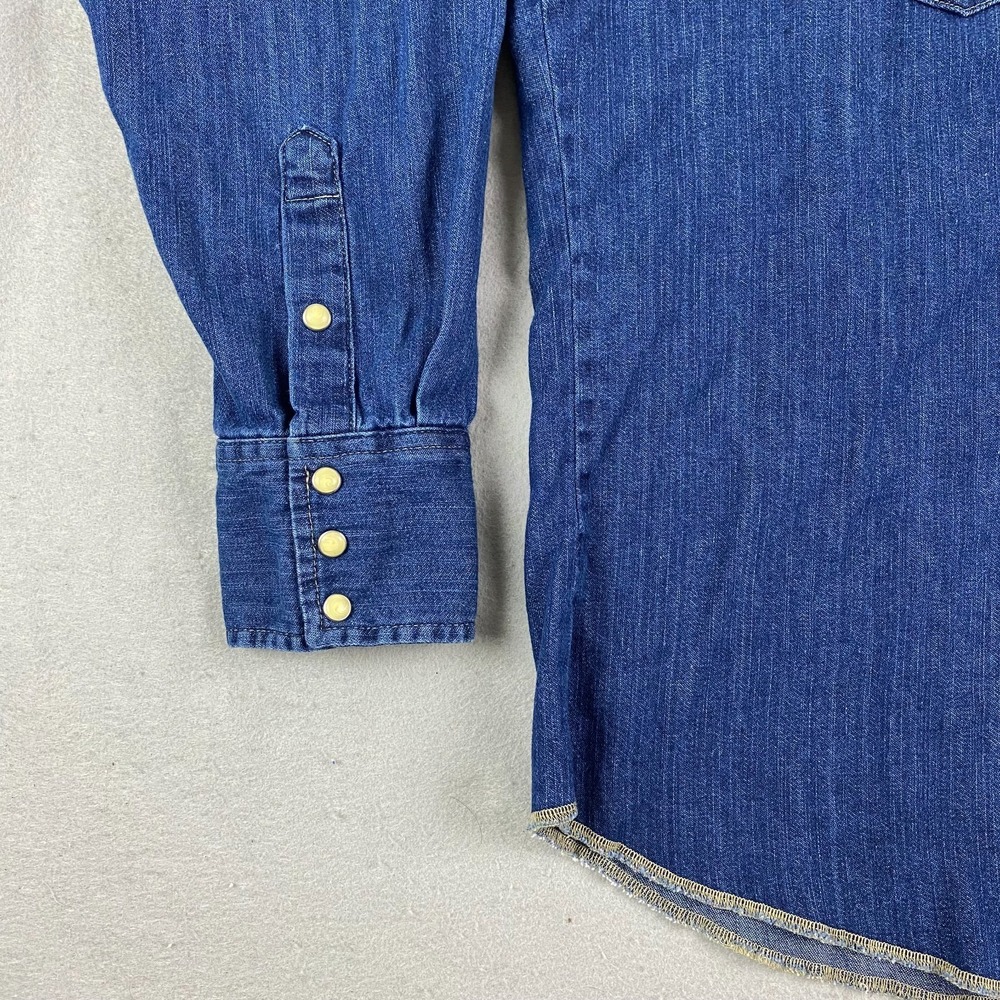 Wrangler mens denim Shirt XL Pearl Snap Denim Western pockets thick - Picture 5 of 16